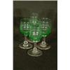 Image 2 : Green glassware to include an etched clear cruet with green stopper and base and four matching cordi