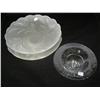 Image 1 : A pair of clear satin glass center bowls, stylized leaf pattern, possible paint residue noted in lea