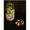 Image 2 : Two quart jars to include a Ball jar and a Kerr jar filled with diverse marbles, swrisl, clay marble