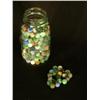 Image 2 : Three jars filled with marbles, to include 2 quart Mason jars and a small jar. The Mason jars are fi