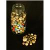 Image 3 : Three jars filled with marbles, to include 2 quart Mason jars and a small jar. The Mason jars are fi