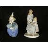 Image 1 : Two porcelain figurines. The first is a ''G Hernava'' Mexican porcelain clown, seated, possibly miss