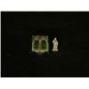 Image 4 : Three whimseys to include a green composition Czech religious souvenir compact with a miniature stat