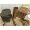 Image 2 : 105 mm Shell  Casing, Military Metal Ammo Case, 2 Canvas Carry Cases