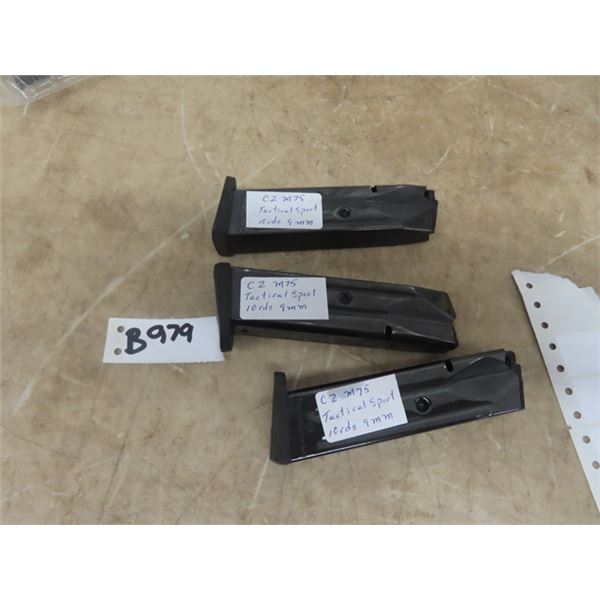 3 CZ 9mm Pistol Magazines Mdl M75 Tactical Sport - 10 Rd