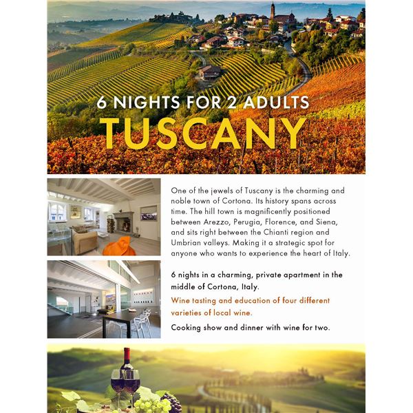 Vacation in Tuscany, Italy 6 Nights for 2 Adults