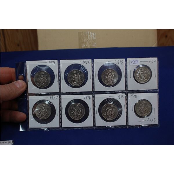 Canada Fifty Cent Coins (8)  1971, 1972, 1973, 1974, 1975, 1976, 1979, 1980