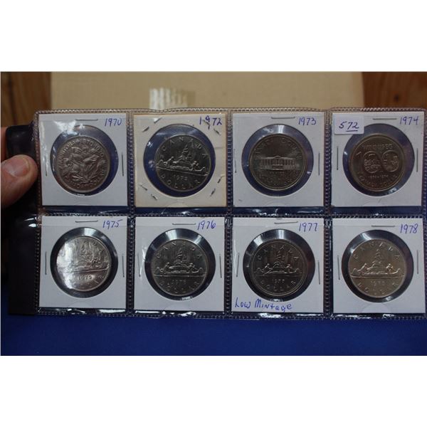 Canada One Dollar Coins (8) - 1970, 1972, 1973, 1974, 1975, 1976, 1977, 1978