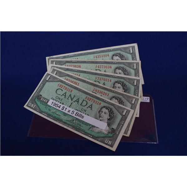 Canada One Dollar Bills (5) - 1954