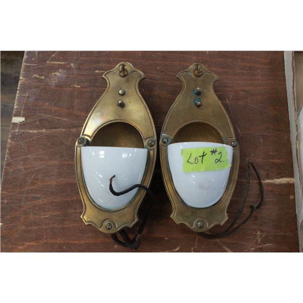Antique Wall Sconces (set) with Milk Glass Shades & Brass Back Plate