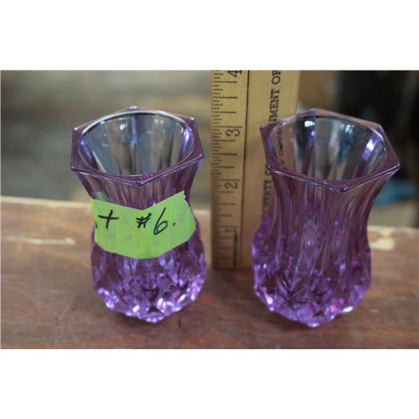 Pair of Small, Amethyst, Crystal Vases