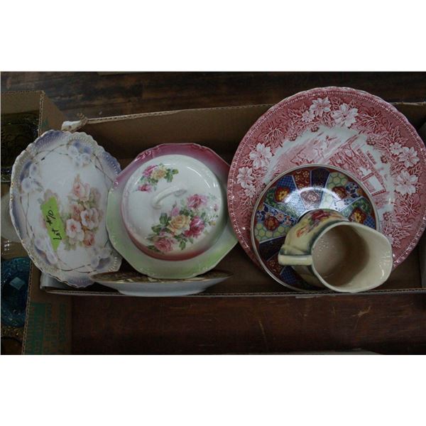 Box of old assorted Dishes