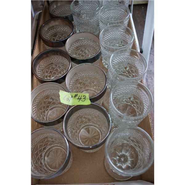 8 Water Glasses, 8 Liquor Glasses (Silver Trim)