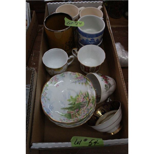 Box of Mugs, Cups, Saucers ( a few matches)