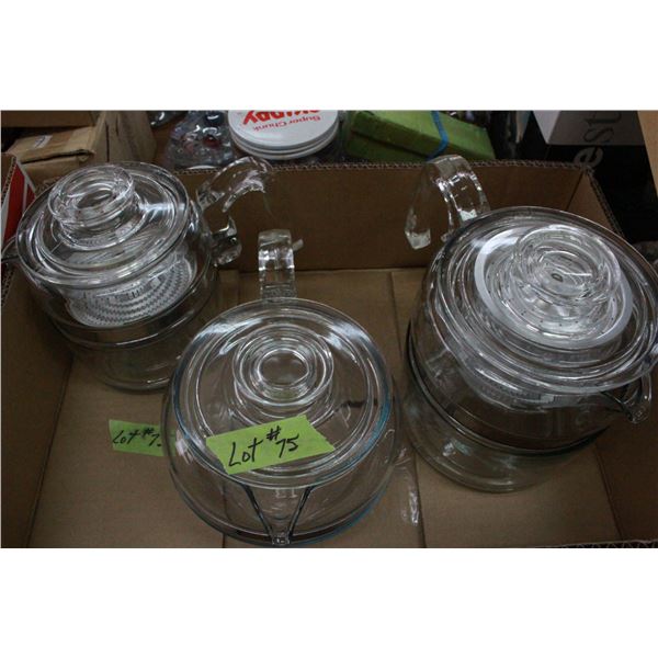 2 Pyrex Coffee Pots (Complete) & One Teapot