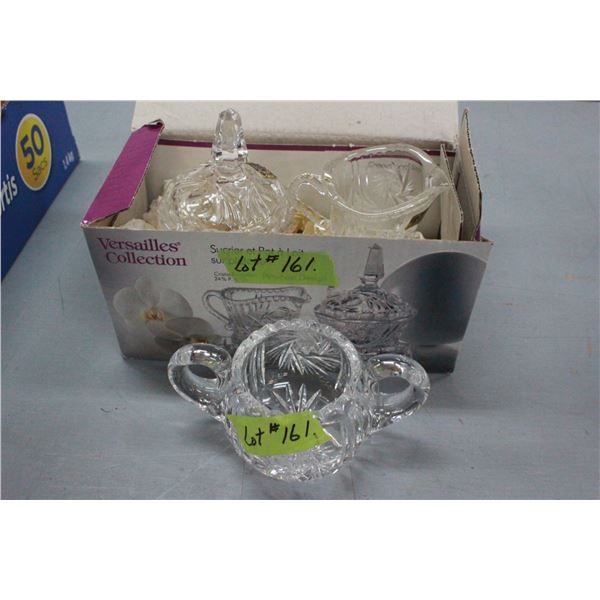 Crystal Cream & Sugar, tray & extra sugar bowl