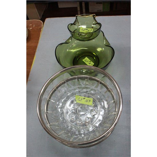 Chip & Dip Bowl Set & 2 Metal Trimmed Glass Bowls