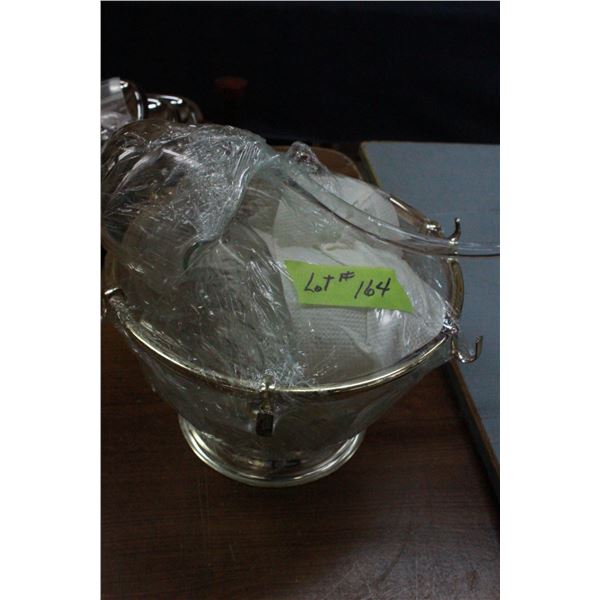 Punch Bowl (silver trim) & cups & ladle