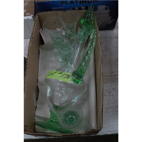 Green Decanter & 4 Glasses