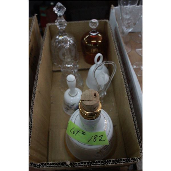 6 Bells (glass & porcelain) & 1 Bell Decanter