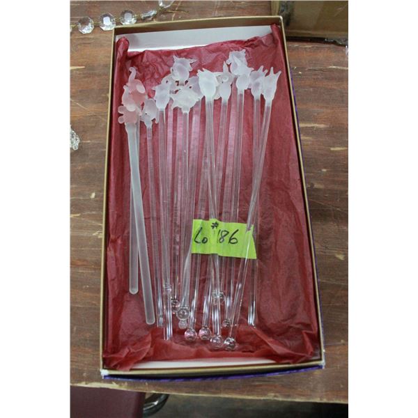 16 Glass Stir Sticks (animal tops)
