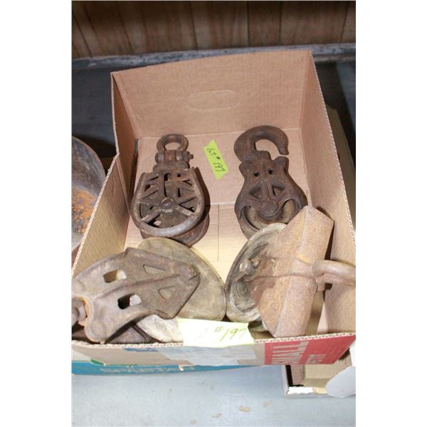 2 Sets of Pulleys - cast iron & wooden
