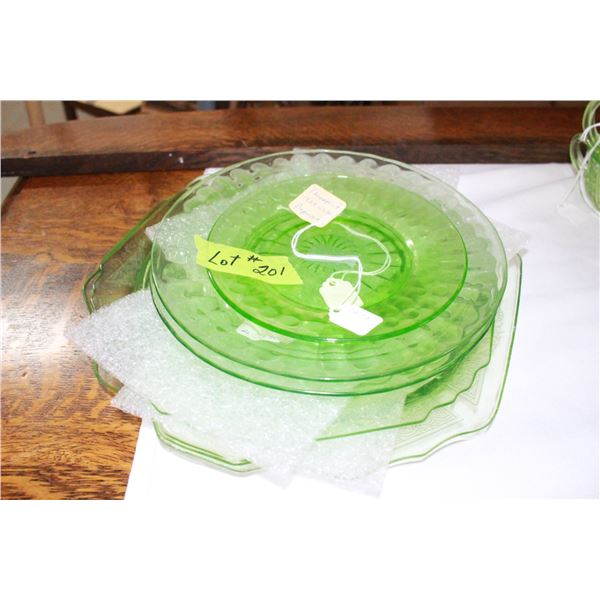 5 Assorted Plates - Green Depression