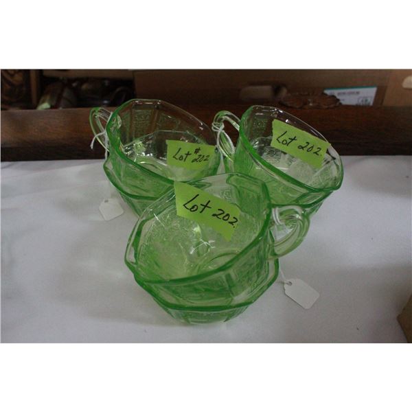 6 Green Depression Tea Cups