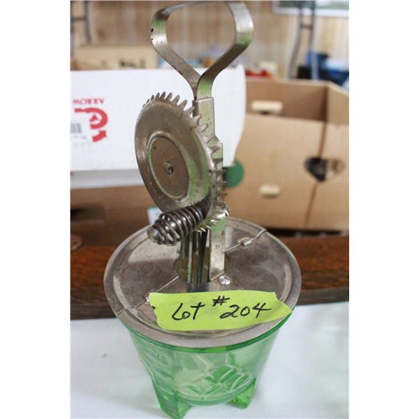 Green Depression Foot Bowl complete with beater