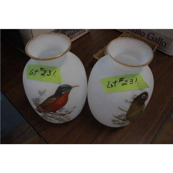 2 Frosted Glass Vases (Bird Images)
