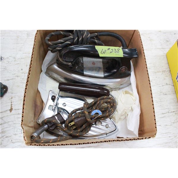 2 Antique Irons (cloth covered cords)