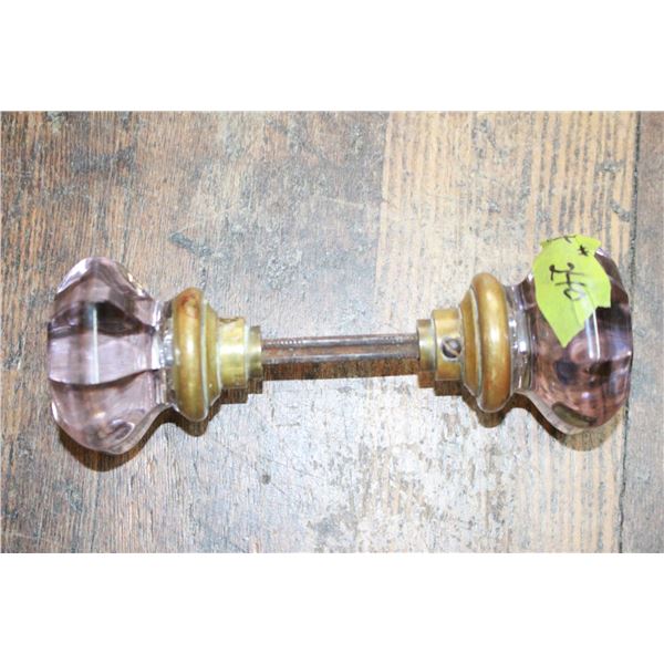 Door Knob Set - Purple Glass & Brass