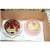 Image 1 : Bohemian Ruby Glass Butter Dish & Cover & 2 Pink Butter Dishes