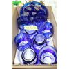 Image 1 : Blue Etched Glass Crystal Glasses (8) & Plate