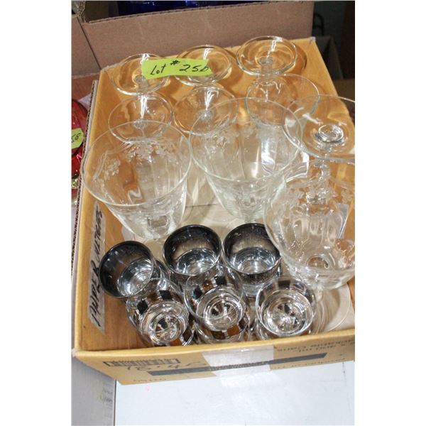 Assorted Stemware (Etched) & Shot Glasses (12)