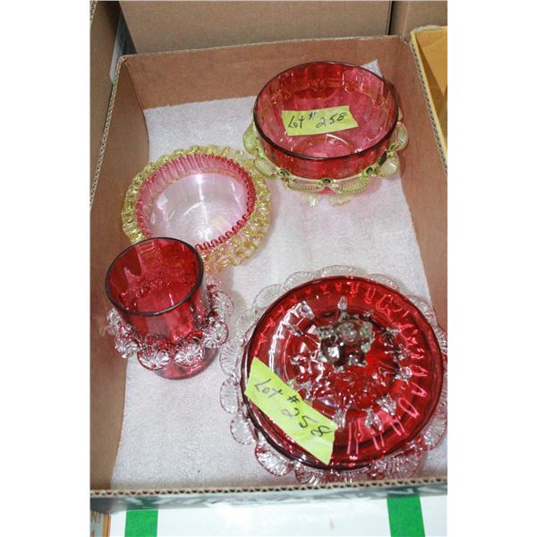 3 Pc. Cranberry Glass w/Ruffle Trim