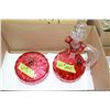 Image 1 : Cranberry Glass Decanter & Matching Covered Dish