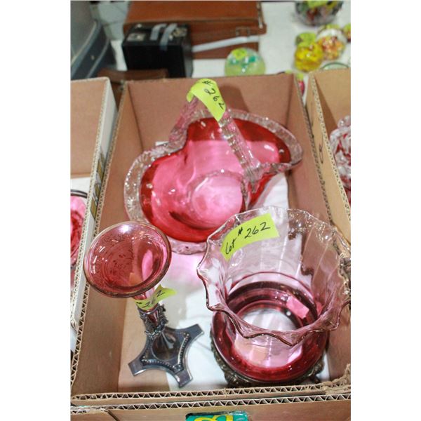 3 Cranberry Glass Items