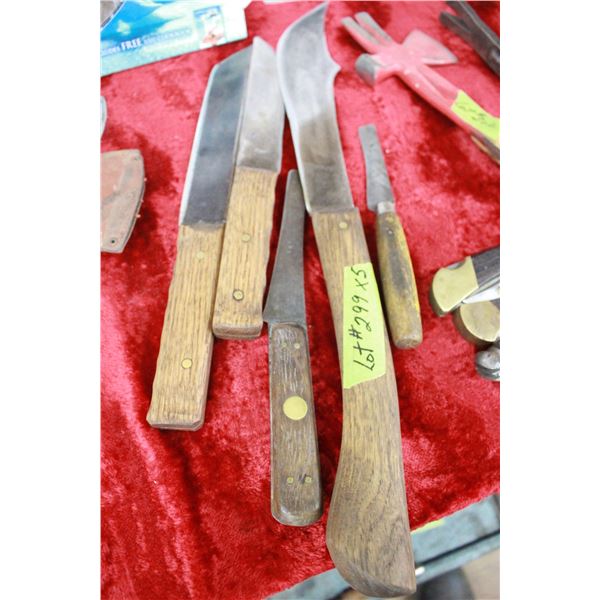 Knives (5) - 4 with Wooden/Brass Handles