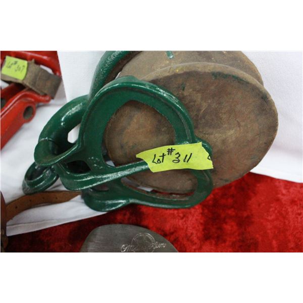 Wooden Pulley in a Cast Frame