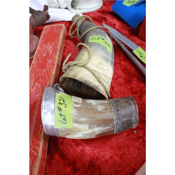 Powder Horn & Horn Cup with Metal Trim