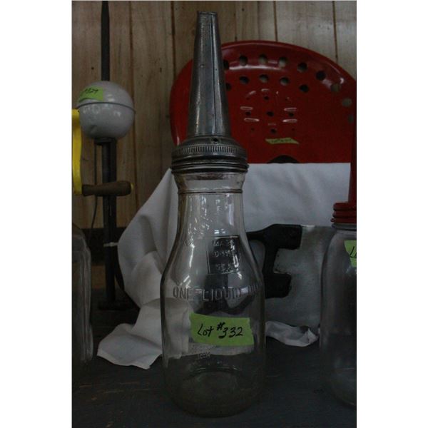 One Quart Oil Jar with Spout - Embossed