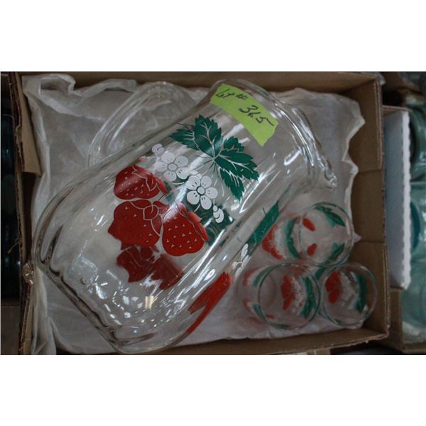 Water Pitcher (Strawberry Pattern) & 3 Glasses