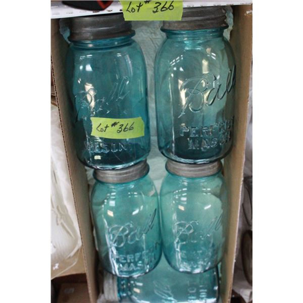 5 Blue Quart Sealers "Ball" with Porcelain Lids