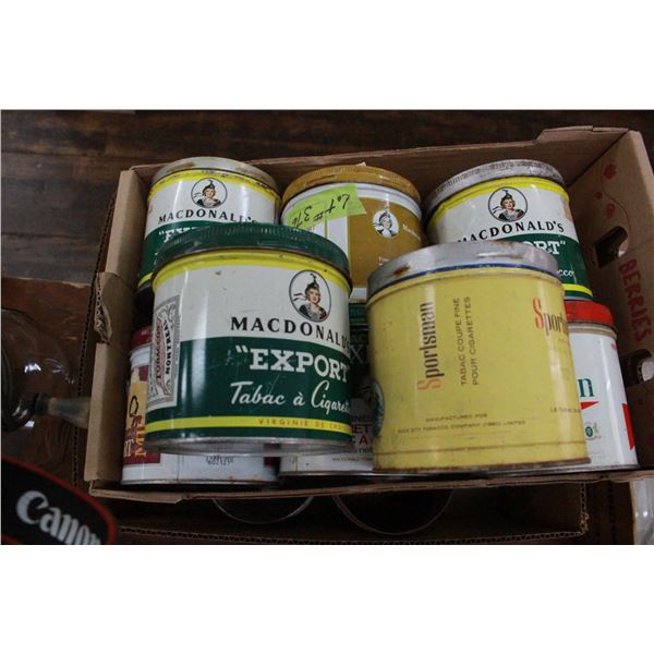 2 Boxes of Tobacco Tins ( some have lids)