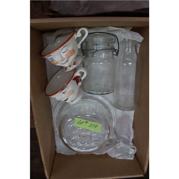 2 (Face) Cups (Staffordshire England), Covered Server; 1 Sealer & 1 Bottle