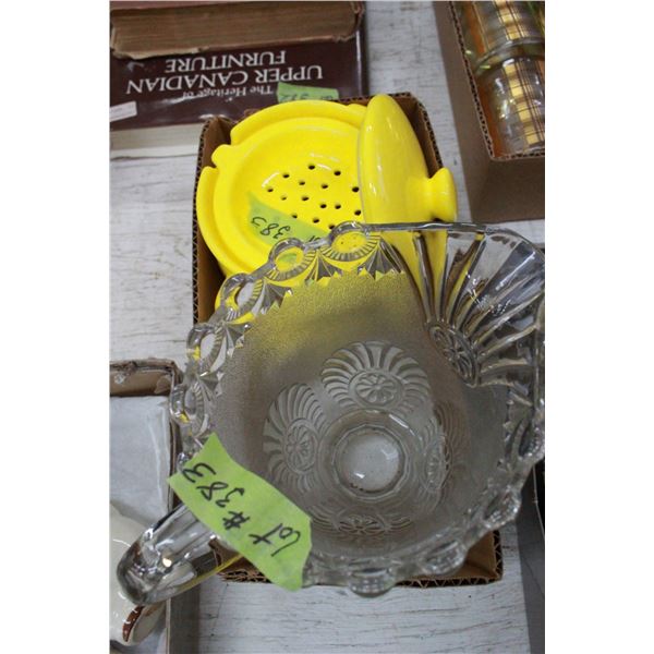 Ornate Glass Pitcher & Crockery Strainer with Lid