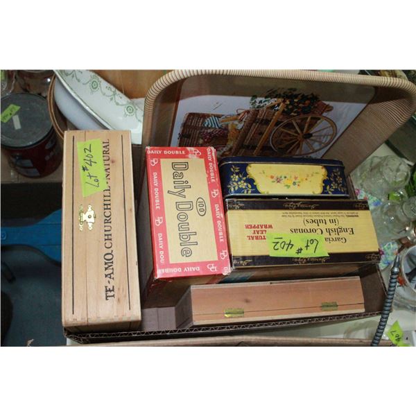 4 Cigar Boxes; Biscuit Tin & Coca Cola Tray