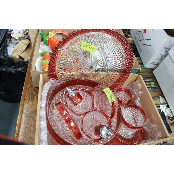 11 Pcs. Of Cranberry Trim Glassware: