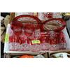 Image 1 : 10 Cranberry Trim (Heavy) Glasses (2 sizes) & 2 Plates